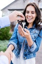 close-up shot of woman buying new house and shaking hands Royalty Free Stock Photo