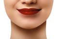 Close-up shot of woman lips with glossy red lipstick. Glamour re Royalty Free Stock Photo