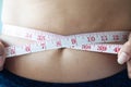 Close up shot of woman measuring waist, Dieting concept Royalty Free Stock Photo