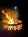 Close up shot of flames in the fire pit at night Royalty Free Stock Photo