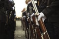 Turkish navy soldiers waiting on line with rifles