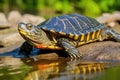 close-up shot of yellow-blotched map turtle Royalty Free Stock Photo