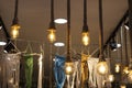 Close-up shot of yellow colored lamp made with rope. Photo was taken in front of the store. There are hammocks for sale in the