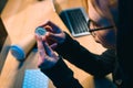 close-up shot of young female hacker