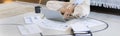 Close-up shot of young woman`s hand pressing on laptop keyboard Royalty Free Stock Photo