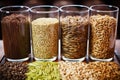 close-up shots of different types of malt, barley, and hops