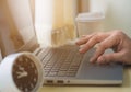 Close-up shots of hands that are using laptops. working time Royalty Free Stock Photo