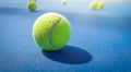 Close-up shots of tennis rackets and tennis balls With light and soft On a tennis court with a beautiful shiny background For maki Royalty Free Stock Photo