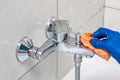 Plumbing fixtures cleaning process from limescale Royalty Free Stock Photo