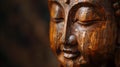 Close Up of Wooden Statue of Buddha Royalty Free Stock Photo