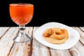 Close-up of a shrimp taco on a Mexican-style plate on a table Royalty Free Stock Photo