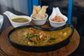 Close up of shrimps curry in a pan Royalty Free Stock Photo