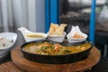 Close up of shrimps curry in a pan Royalty Free Stock Photo