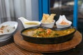 Close up of shrimps curry in a pan Royalty Free Stock Photo