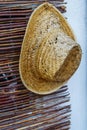 Close-up of shutter bamboo and straw hat indoors, no people Royalty Free Stock Photo