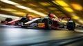 Close-up side F1 race cars fast racing speed on the curve track Royalty Free Stock Photo