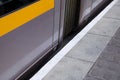 Close-up shot of the side of a LUAS tram in Dublin, Ireland. Royalty Free Stock Photo