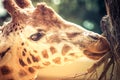 Close up side profile image of a Giraffe