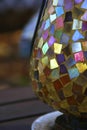 Magical Iridescent Mosaic Vase or Candle Holder Outdoors on the Patio