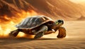 Fast Turtle Running at Full Speed in the Desert with Flames - Generative Ai Royalty Free Stock Photo