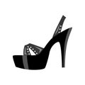 Close up side view of erotic high-heeled shoe for role playing, pole strip dance isolated on white background.