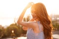 Close up side view of ginger woman in dress Royalty Free Stock Photo