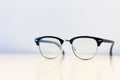 Close up side view glasses on desk table