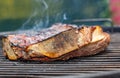 Side view of a grilled beef rib on a barbecue grill Royalty Free Stock Photo