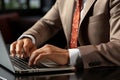 Close-up side view of hands typing on a laptop keyboard with high quality and attention to detail Royalty Free Stock Photo