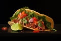 close-up side view of a taco with a chili pepper sticking out