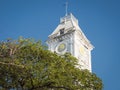 Close-up side view to the Clock tower of House of Wonders, Stone Town, Zanzibar Royalty Free Stock Photo