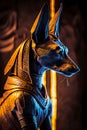 Close-up sideways portrait of Egyptian jackal god Anubis in jackal form