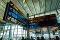 Close up sign arrival board at international airport