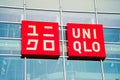 Close up sign of popular Japanese fashion retailer Uniqlo