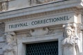 Close-up of the sign written on a facade of the criminal court of Paris, France