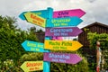 Close up of the signpost informing about distances to different directions