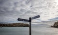 Close up of signs pointing the direction of the SW Coast Path at Lulworth Cove, Lulworth, Dorset, U