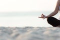 Close up Silhouette hands. Woman do yoga outdoor. Woman exercising vital and meditation for fitness lifestyle c Royalty Free Stock Photo