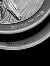 Close up of Silver Bullion Coin on a black mirror background