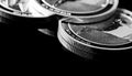 Close up of Silver Bullion Coin on a black mirror background Royalty Free Stock Photo