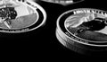 Close up of Silver Bullion Coin on a black mirror background Royalty Free Stock Photo