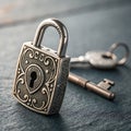 Close-up Silver Padlock with Key, Symbolizing Security Royalty Free Stock Photo