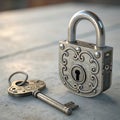 Close-up Silver Padlock with Key, Symbolizing Security Royalty Free Stock Photo