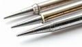 Close Up of Silver Soldering Iron Tips for Electronics Repair in White Background Royalty Free Stock Photo