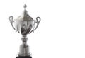 Close up of silver trophy isolated on white background. Winning awards with copy space. Royalty Free Stock Photo