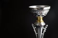 Close up of Silver trophy over black background. Winning awards with copy space for text and design. Royalty Free Stock Photo