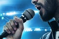 Close up singer singing with microphone wireless