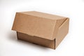 Close-up single carton box open empty isolated on white background, brown parcel cardboard box for packages delivery Royalty Free Stock Photo