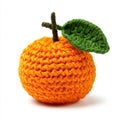 Handmade Orange Crochet Fruit With Green Leaf And Brown Stem On White Background Royalty Free Stock Photo