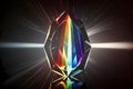 Diamond Drop with rays of rainbow colored light reflecting out the prism facets. Shot on dark background. Generative AI